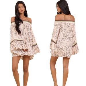 SURF GYPSY Leopard Print Crochet Detail Off Shoulder Dress Cover Up Medium NWT